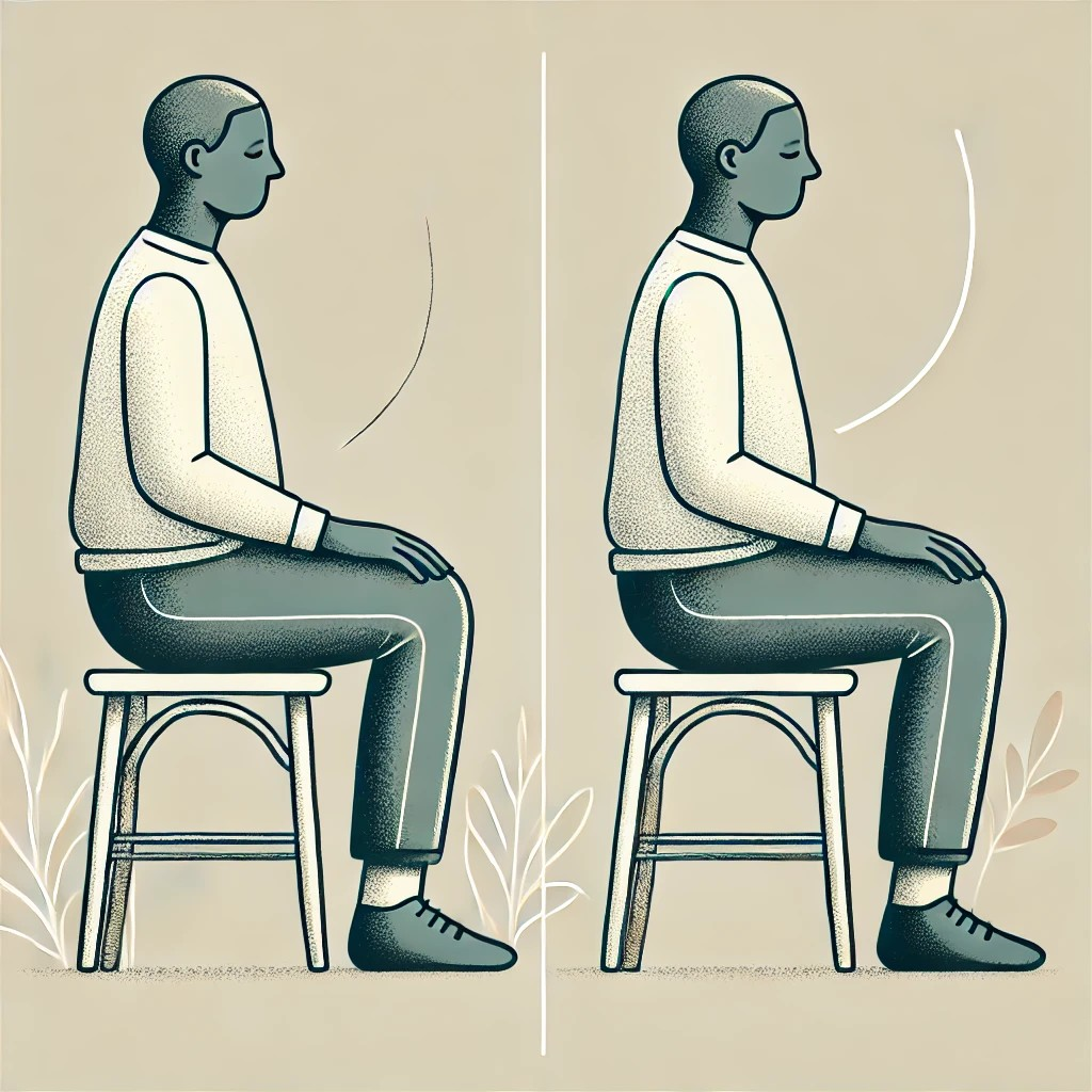 腰痛改善のための正しい姿勢を解説するイラスト